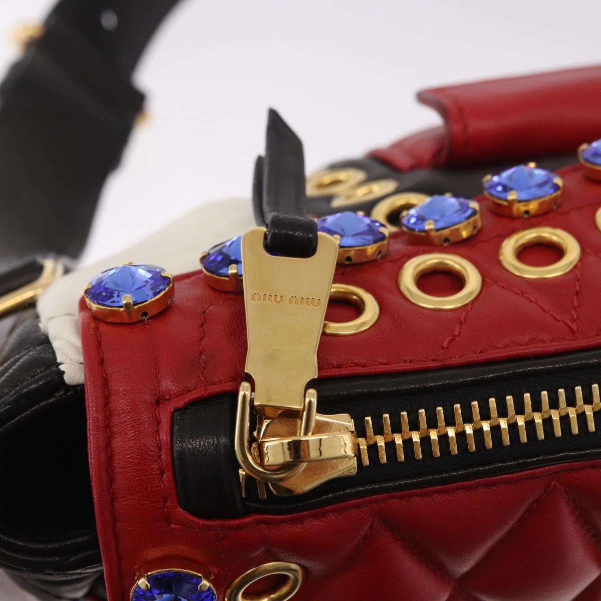 Miu Miu Biker Bag Shoulder Bag Lamb Skin Red Gold Auth ka4894M
