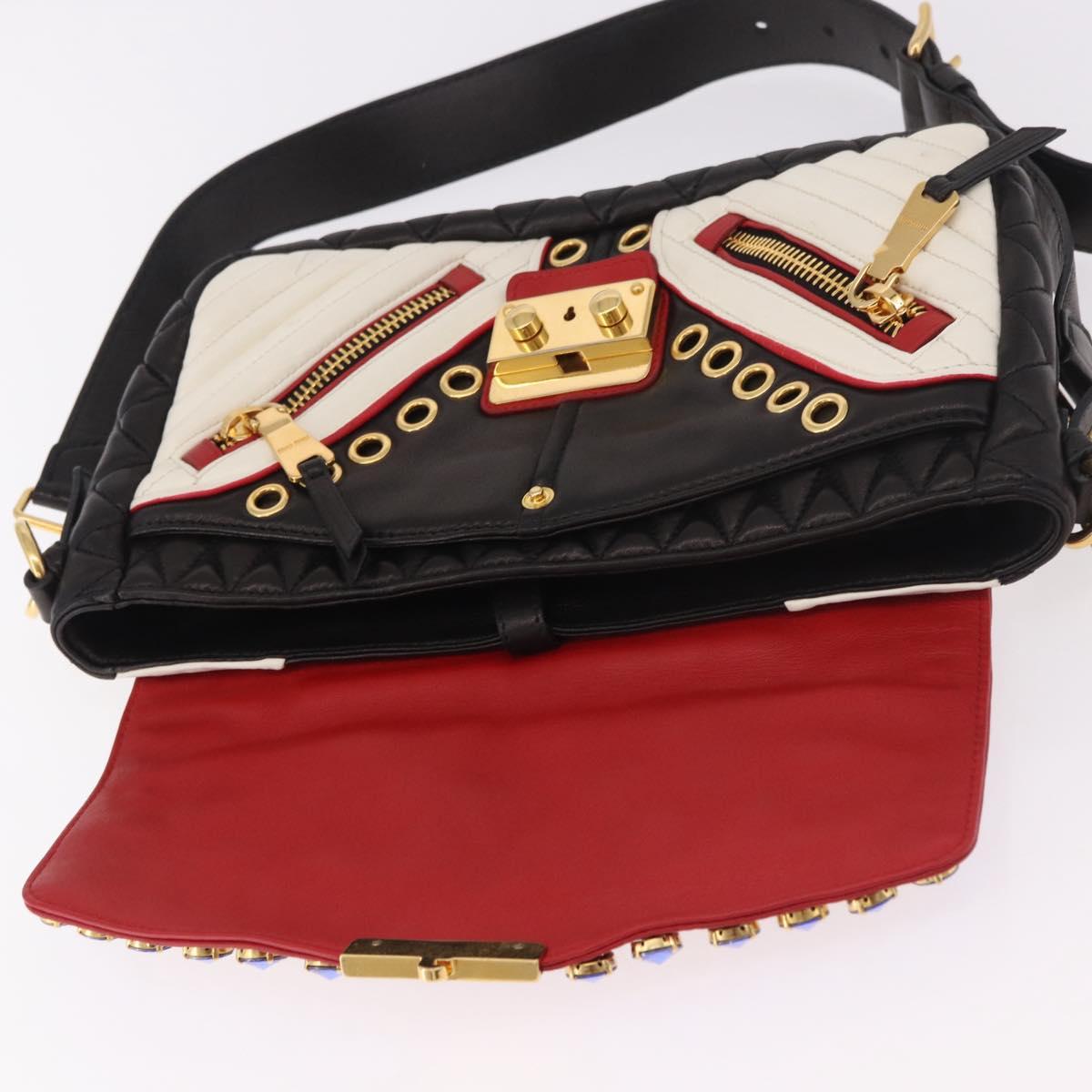 Miu Miu Biker Bag Shoulder Bag Lamb Skin Red Gold Auth ka4894M
