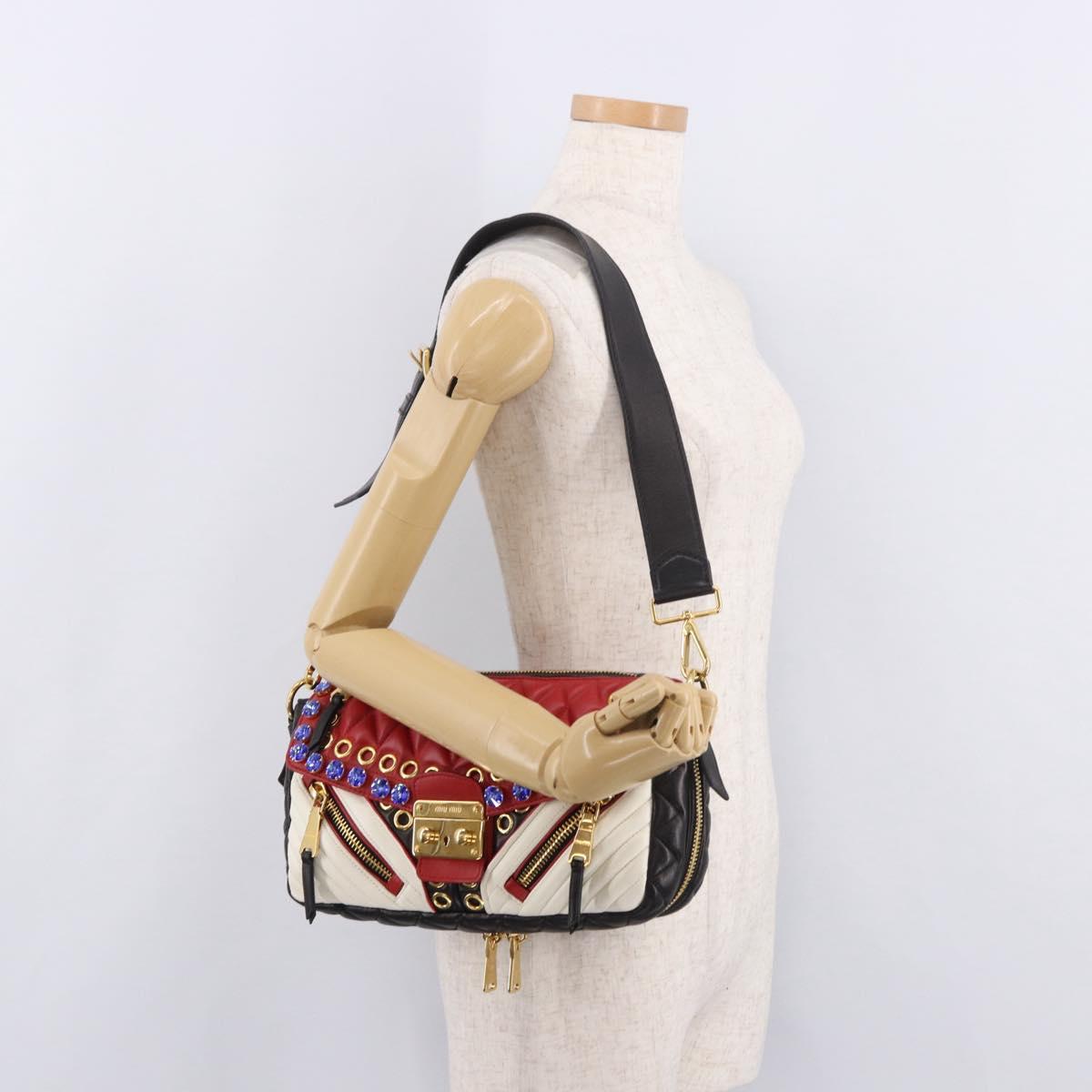Miu Miu Biker Bag Shoulder Bag Lamb Skin Red Gold Auth ka4894M