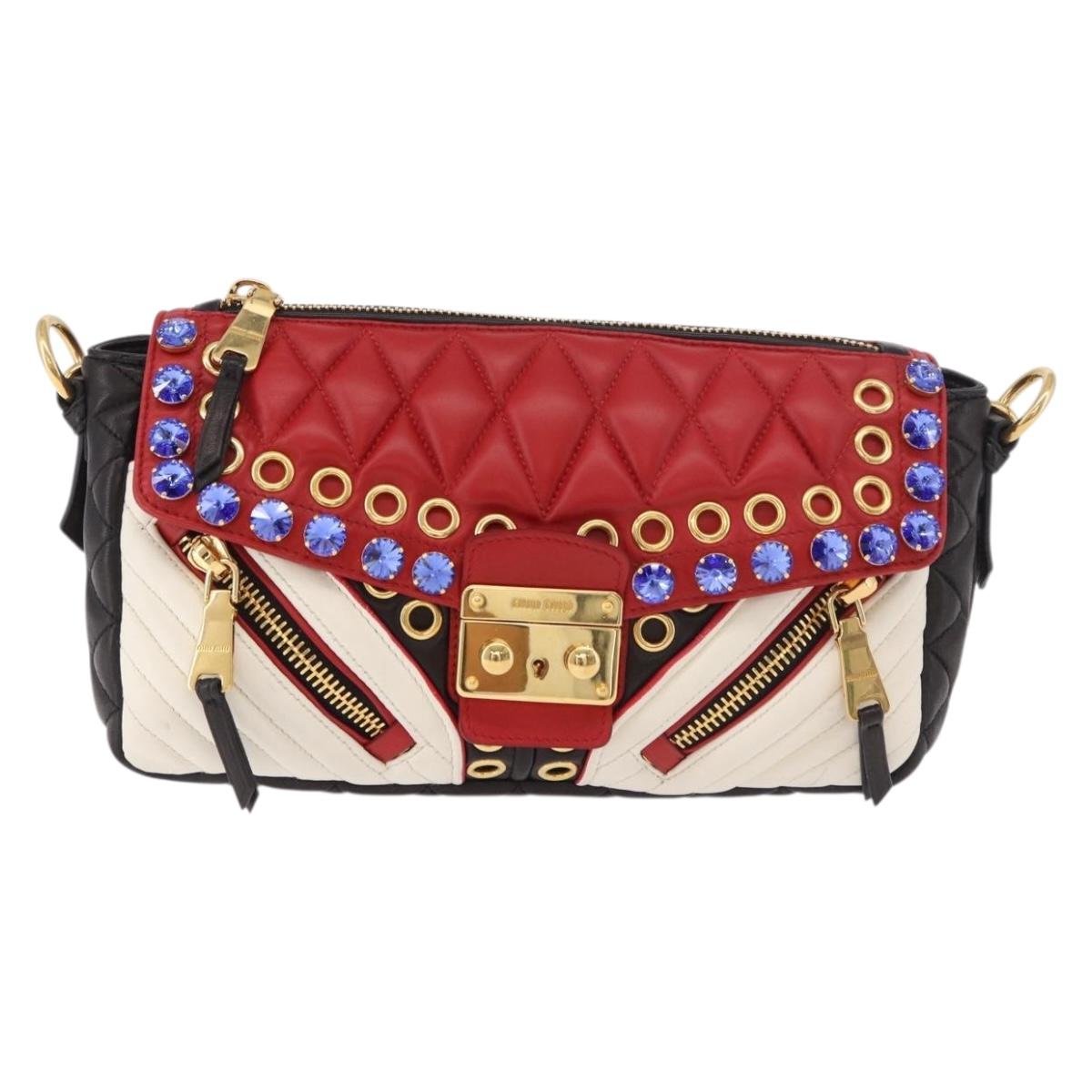 Miu Miu Biker Bag Shoulder Bag Lamb Skin Red Gold Auth ka4894M