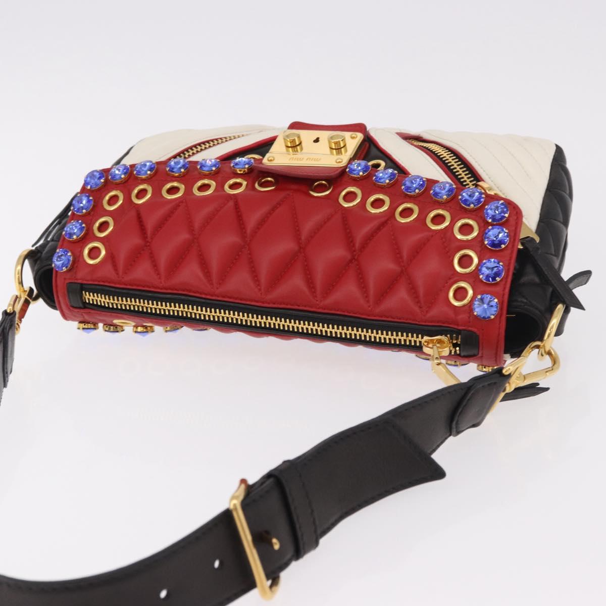 Miu Miu Biker Bag Shoulder Bag Lamb Skin Red Gold Auth ka4894M