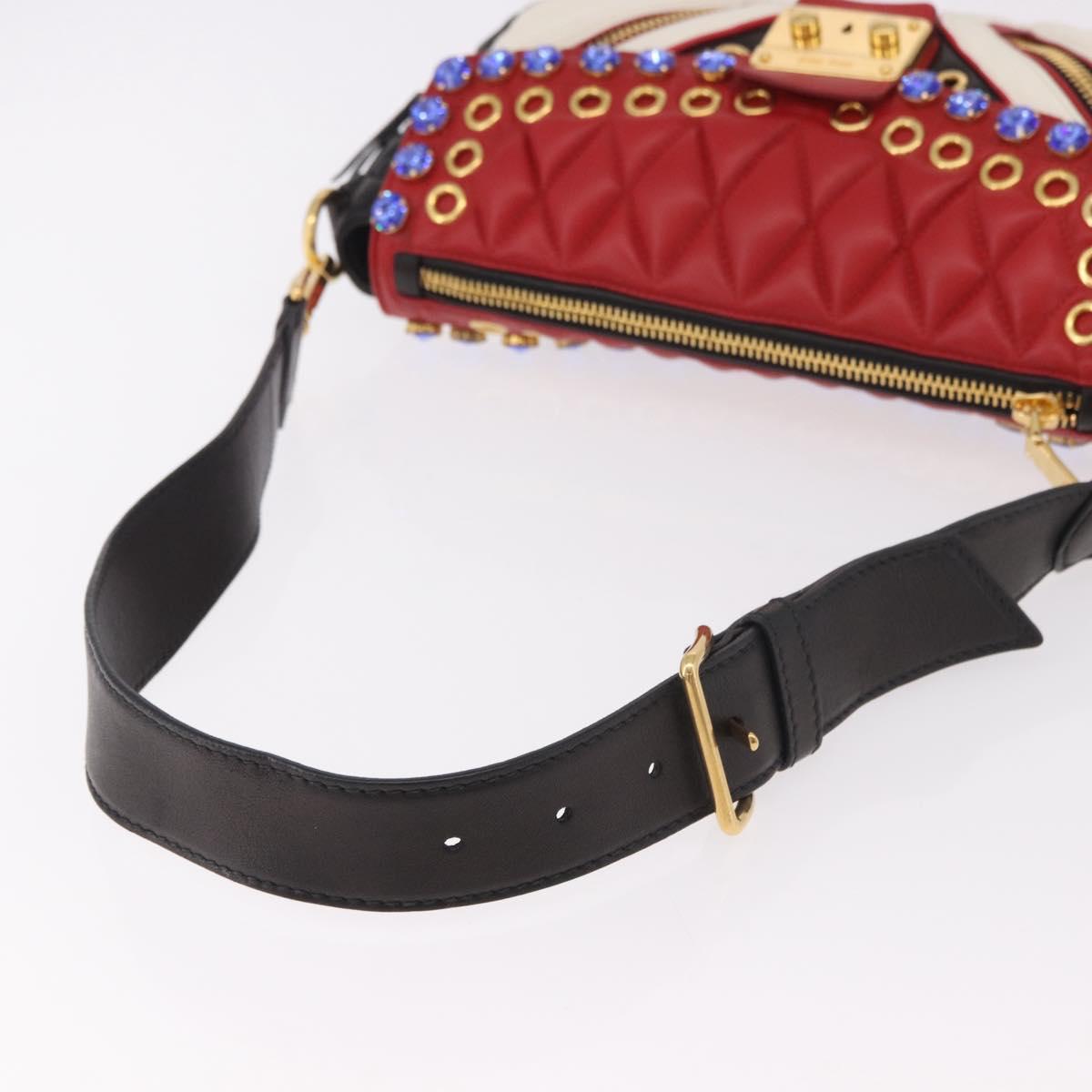 Miu Miu Biker Bag Shoulder Bag Lamb Skin Red Gold Auth ka4894M