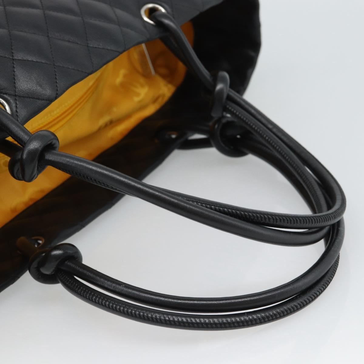 CHANEL Cambon Line Matelasse Tote Bag Leather Black Silver CC Auth ka4895SAM