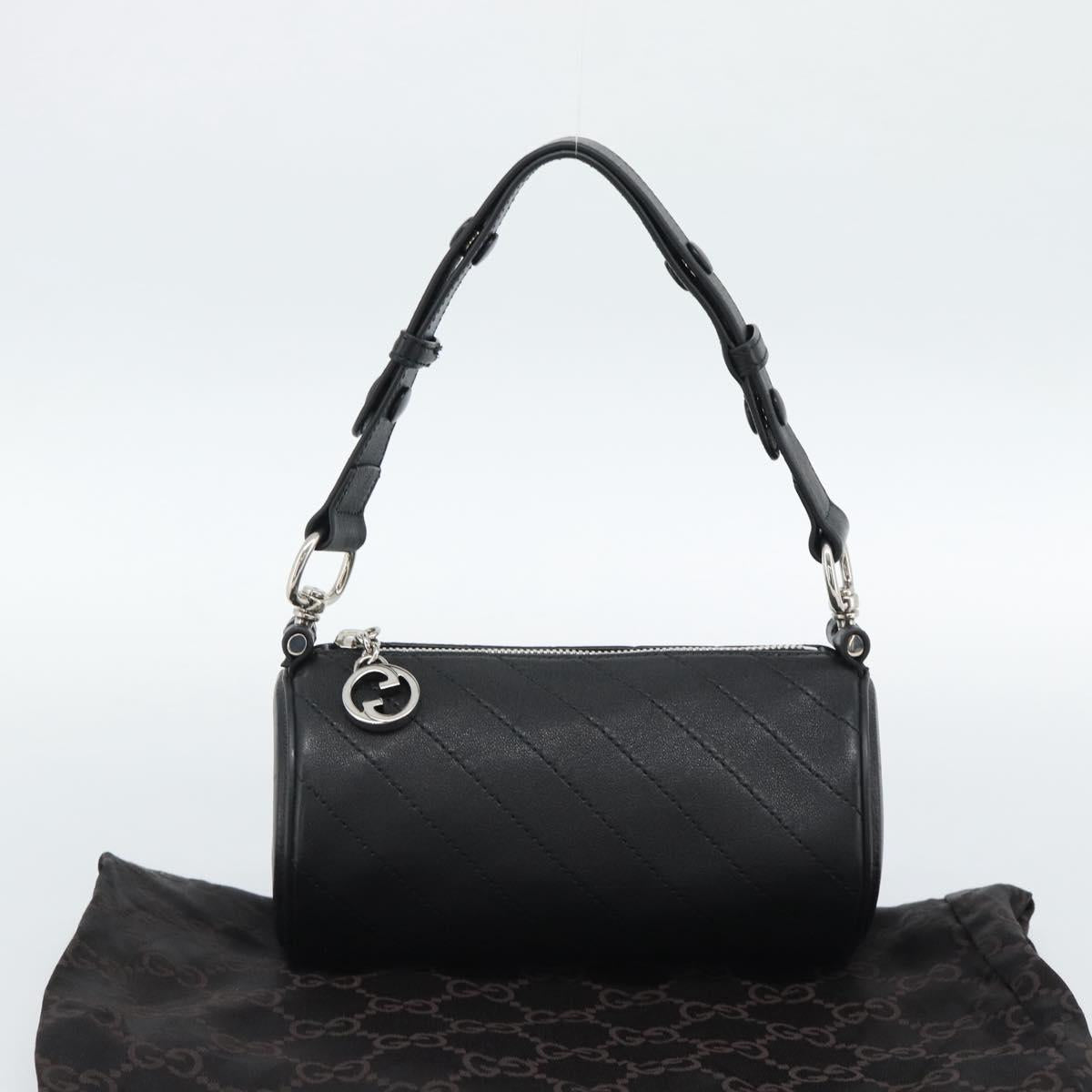 GUCCI Shoulder Bag Leather Black Silver Auth ka4898V