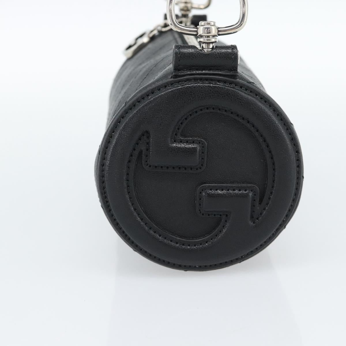 GUCCI Shoulder Bag Leather Black Silver Auth ka4898V