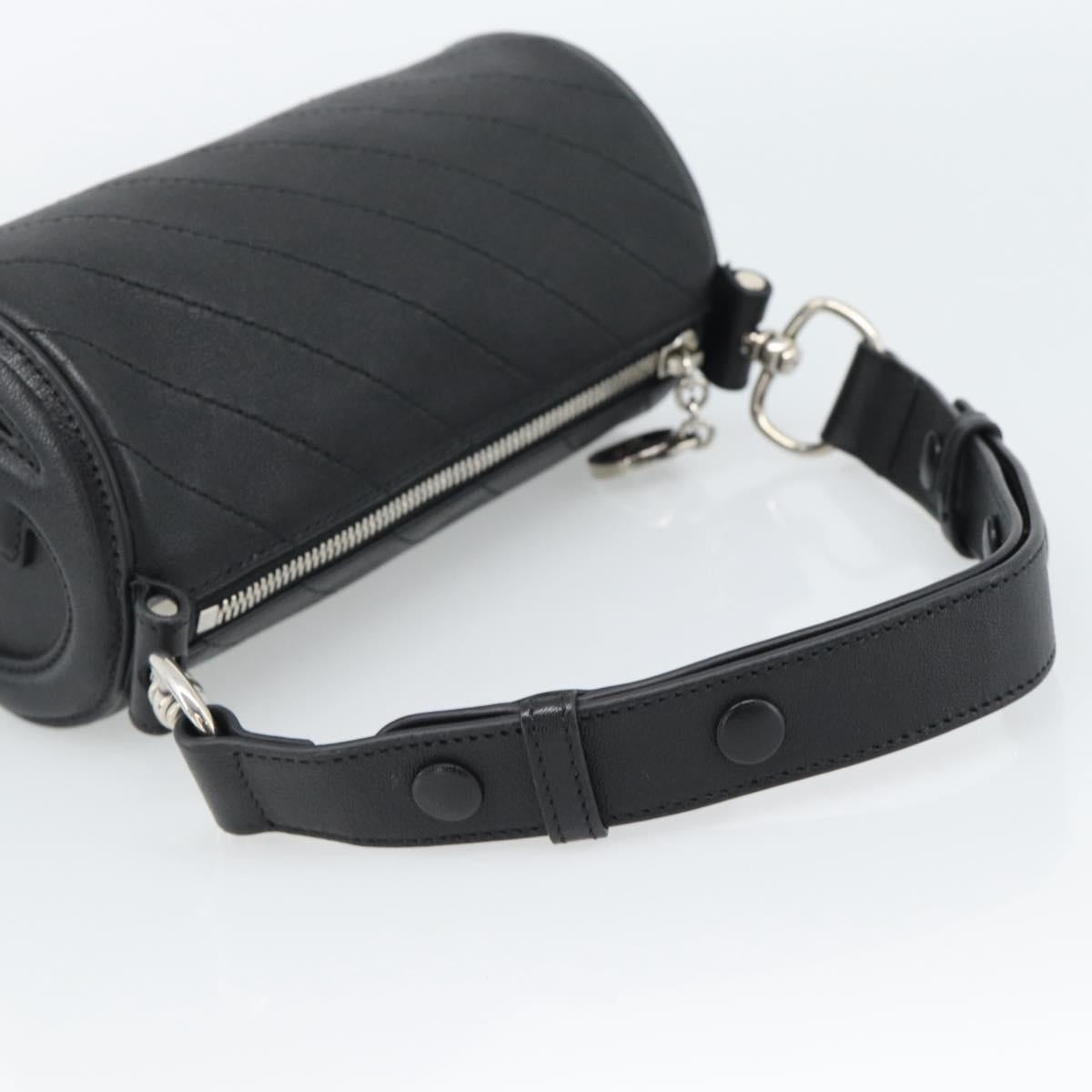 GUCCI Shoulder Bag Leather Black Silver Auth ka4898V