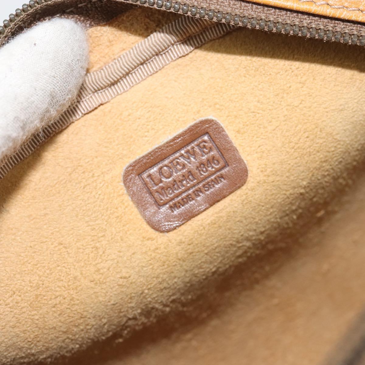 LOEWE Anagram Shoulder Bag Leather Brown Gold Auth ka490