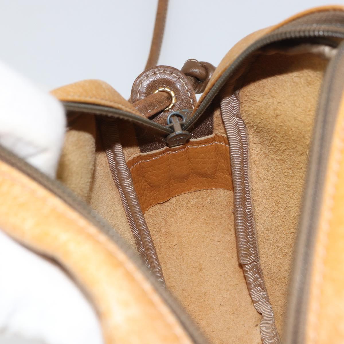 LOEWE Anagram Shoulder Bag Leather Brown Gold Auth ka490