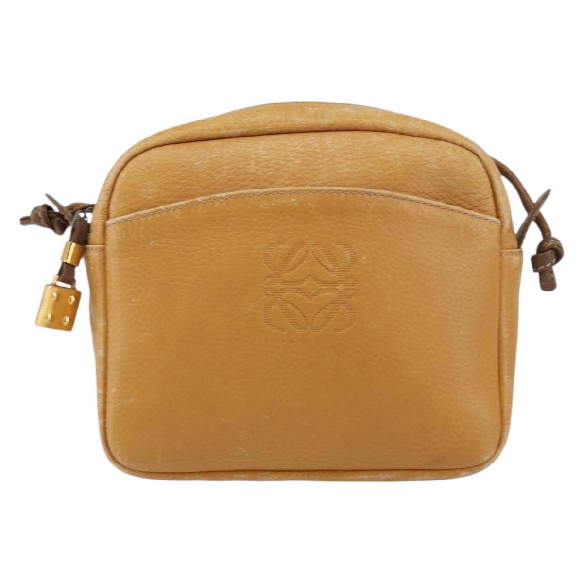 LOEWE Anagram Shoulder Bag Leather Brown Gold Auth ka490