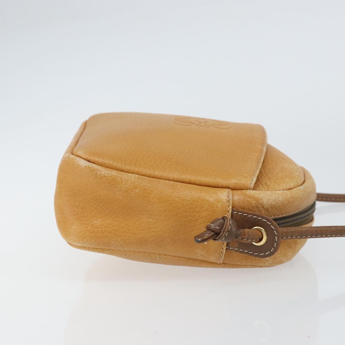 LOEWE Anagram Shoulder Bag Leather Brown Gold Auth ka490