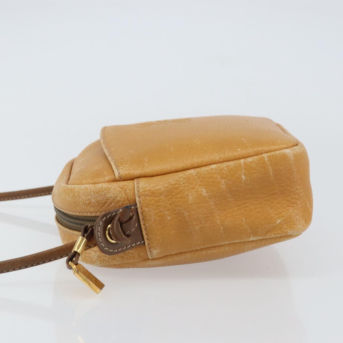 LOEWE Anagram Shoulder Bag Leather Brown Gold Auth ka490