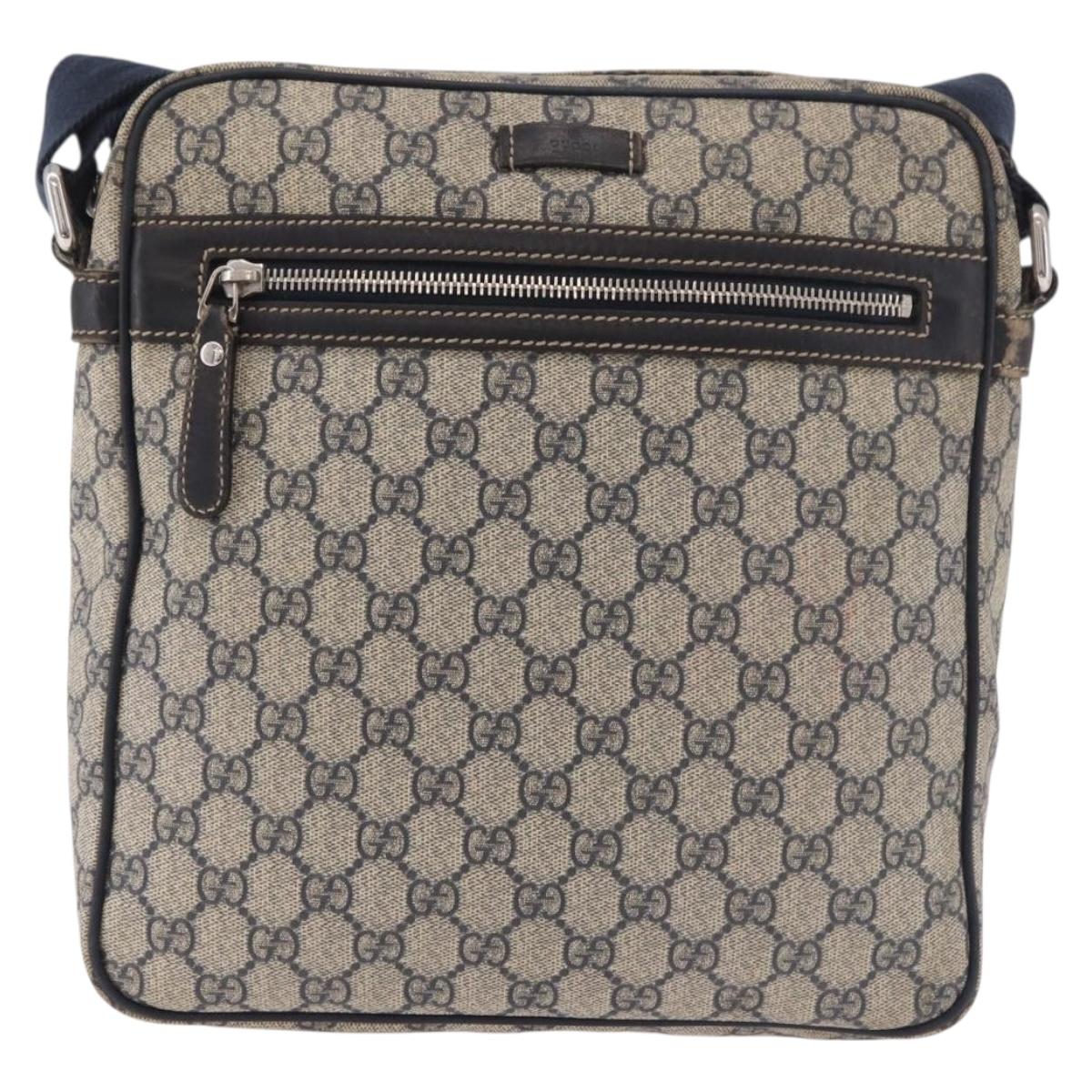 GUCCI GG Supreme Shoulder Bag PVC Navy Silver 201448 Auth ka4904