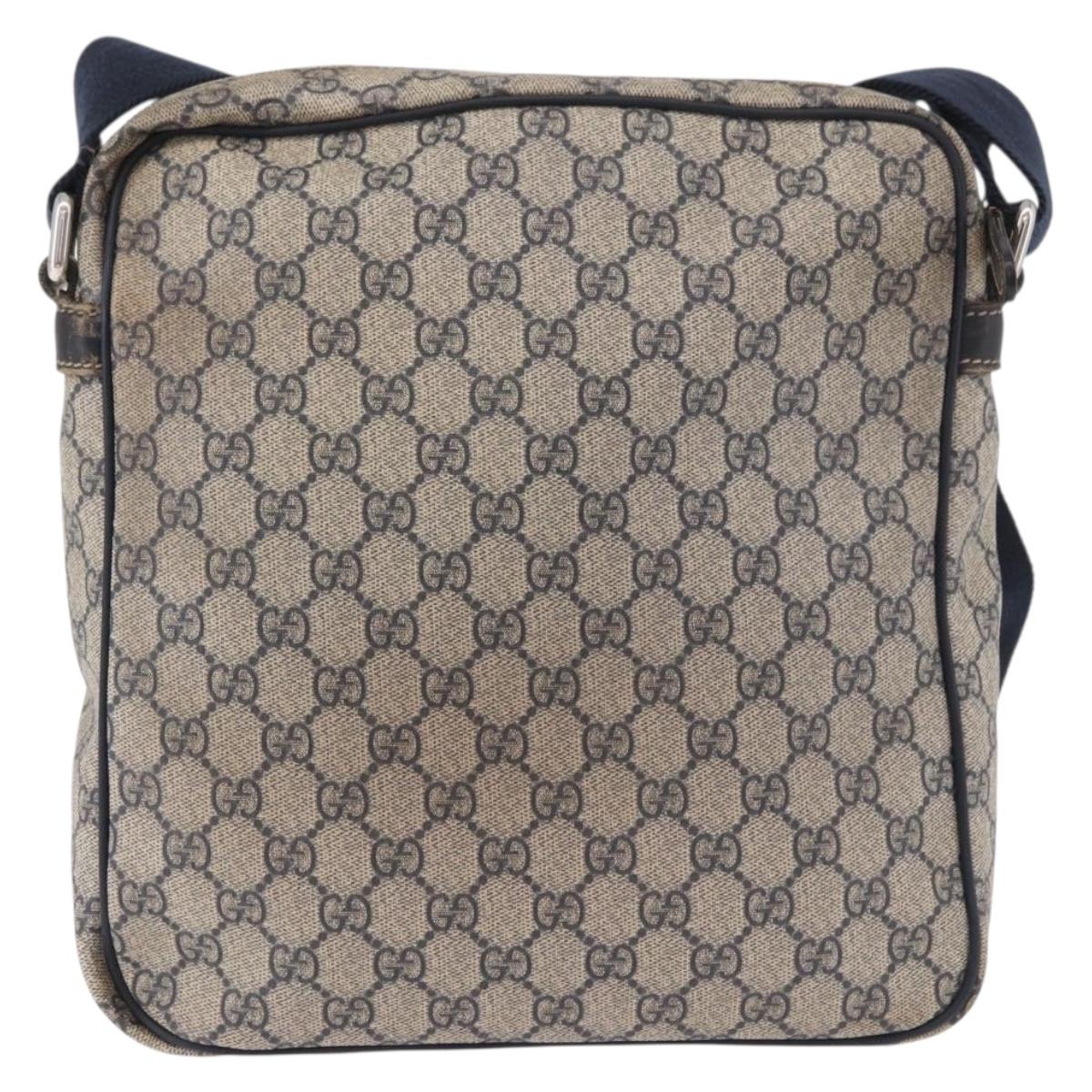 GUCCI GG Supreme Shoulder Bag PVC Navy Silver 201448 Auth ka4904