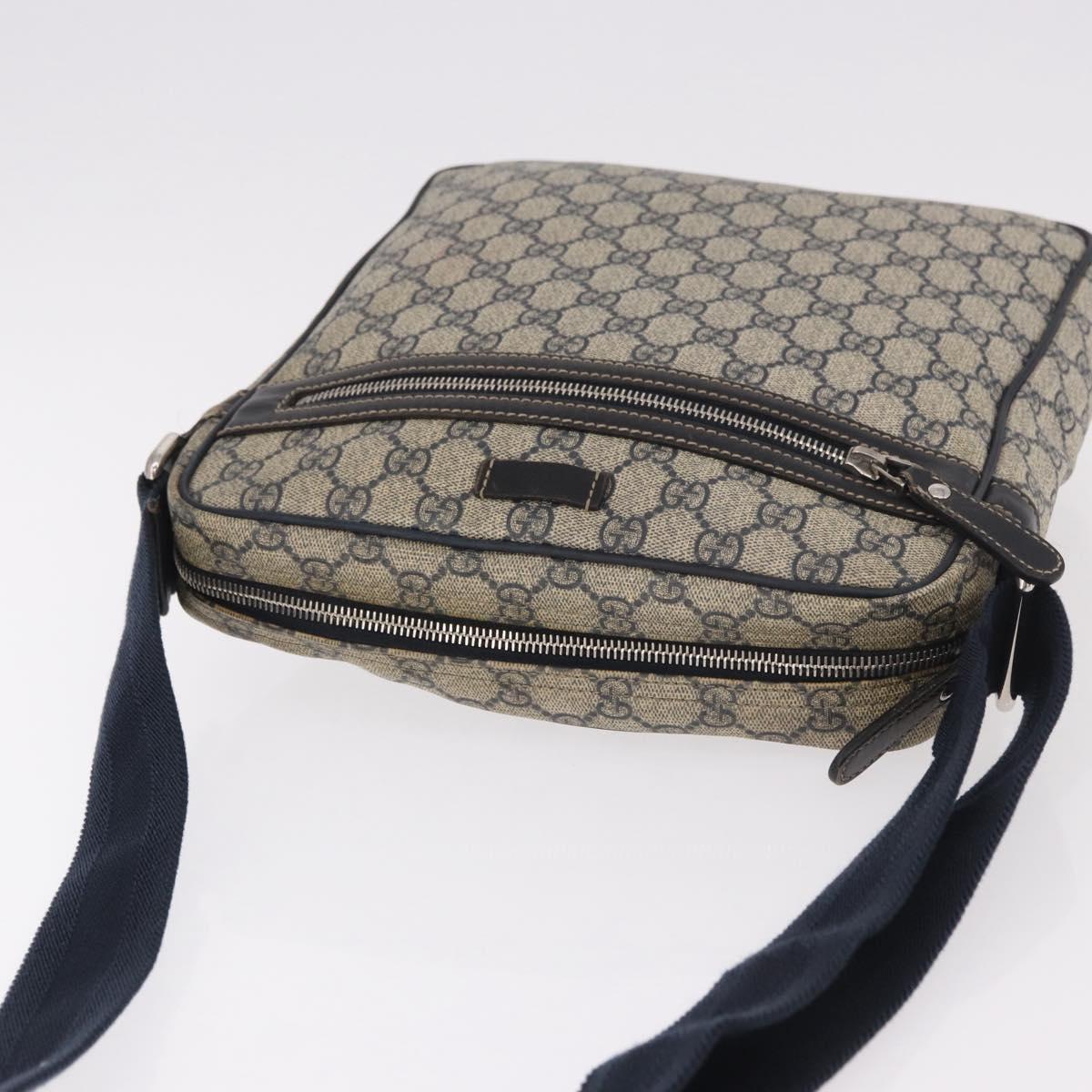 GUCCI GG Supreme Shoulder Bag PVC Navy Silver 201448 Auth ka4904