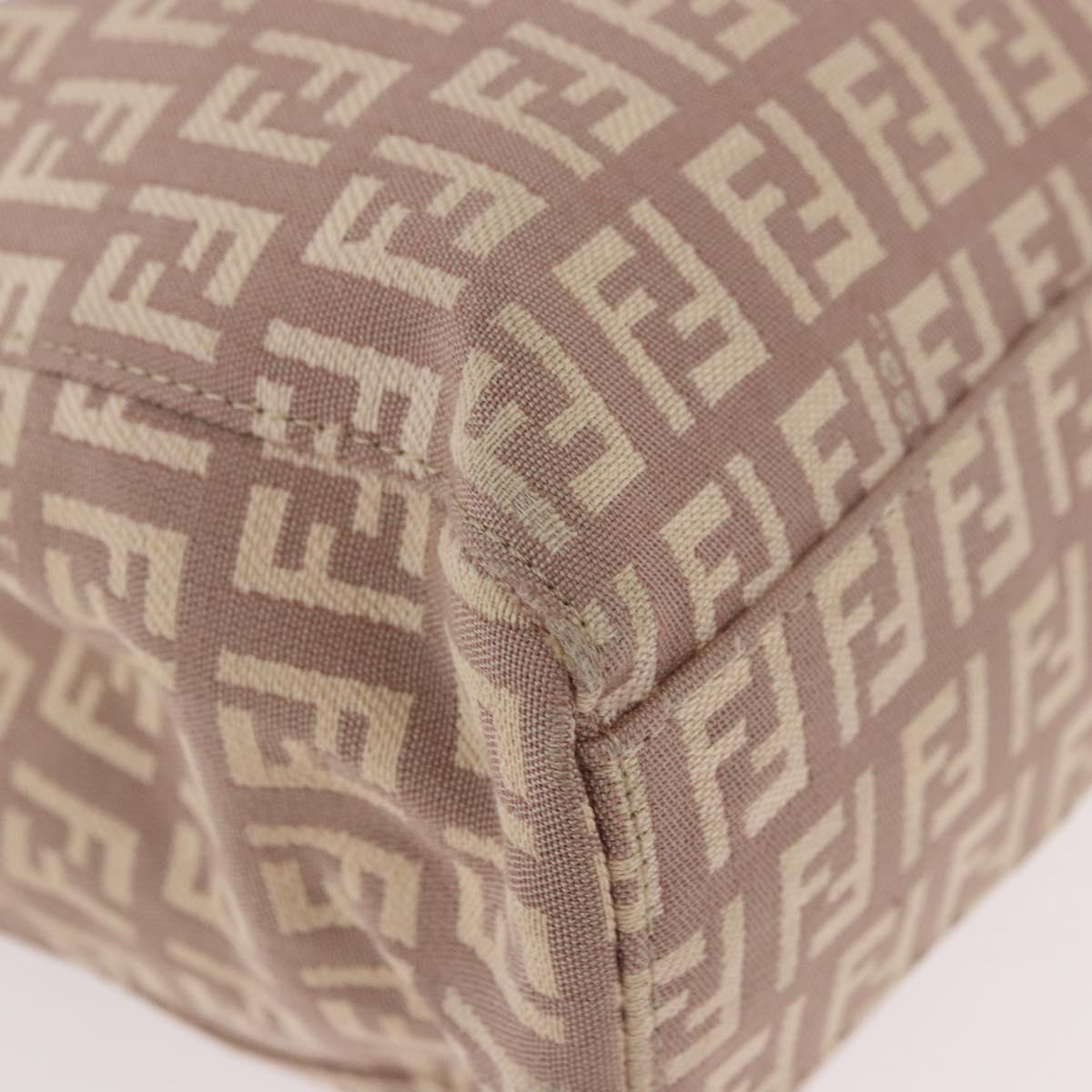 FENDI Zucchino Canvas Hand Bag Beige Gold Auth ka4906