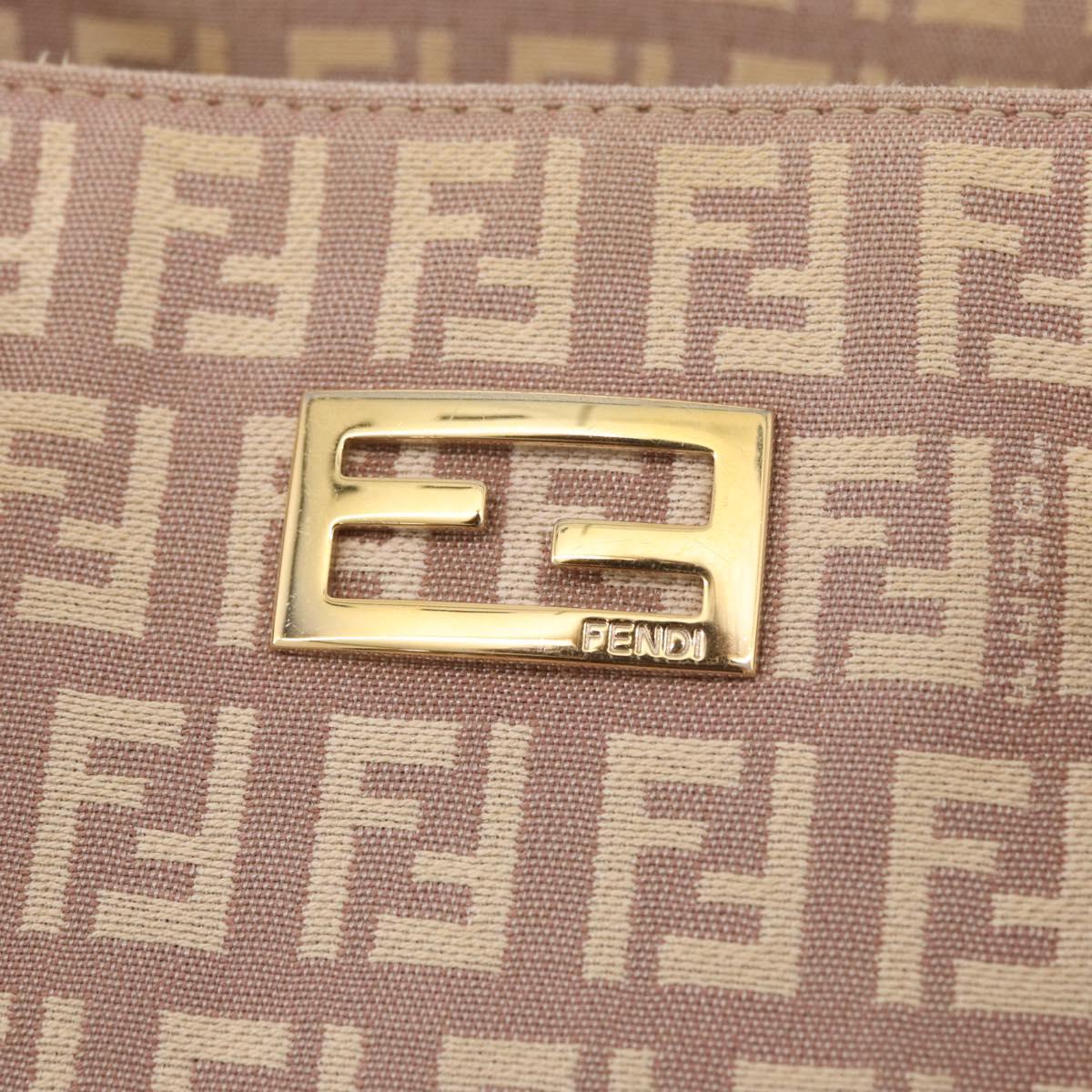 FENDI Zucchino Canvas Hand Bag Beige Gold Auth ka4906