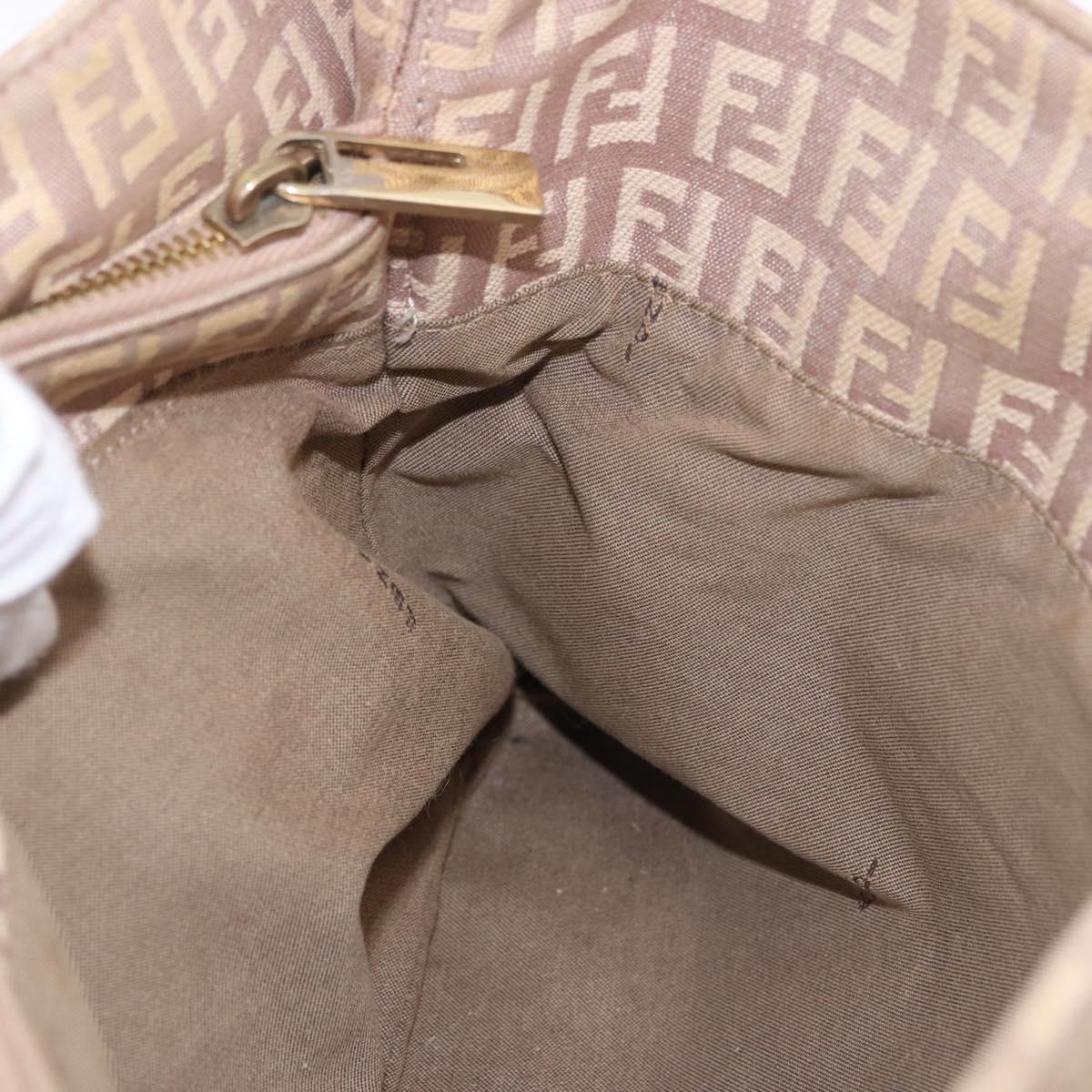 FENDI Zucchino Canvas Hand Bag Beige Gold Auth ka4906