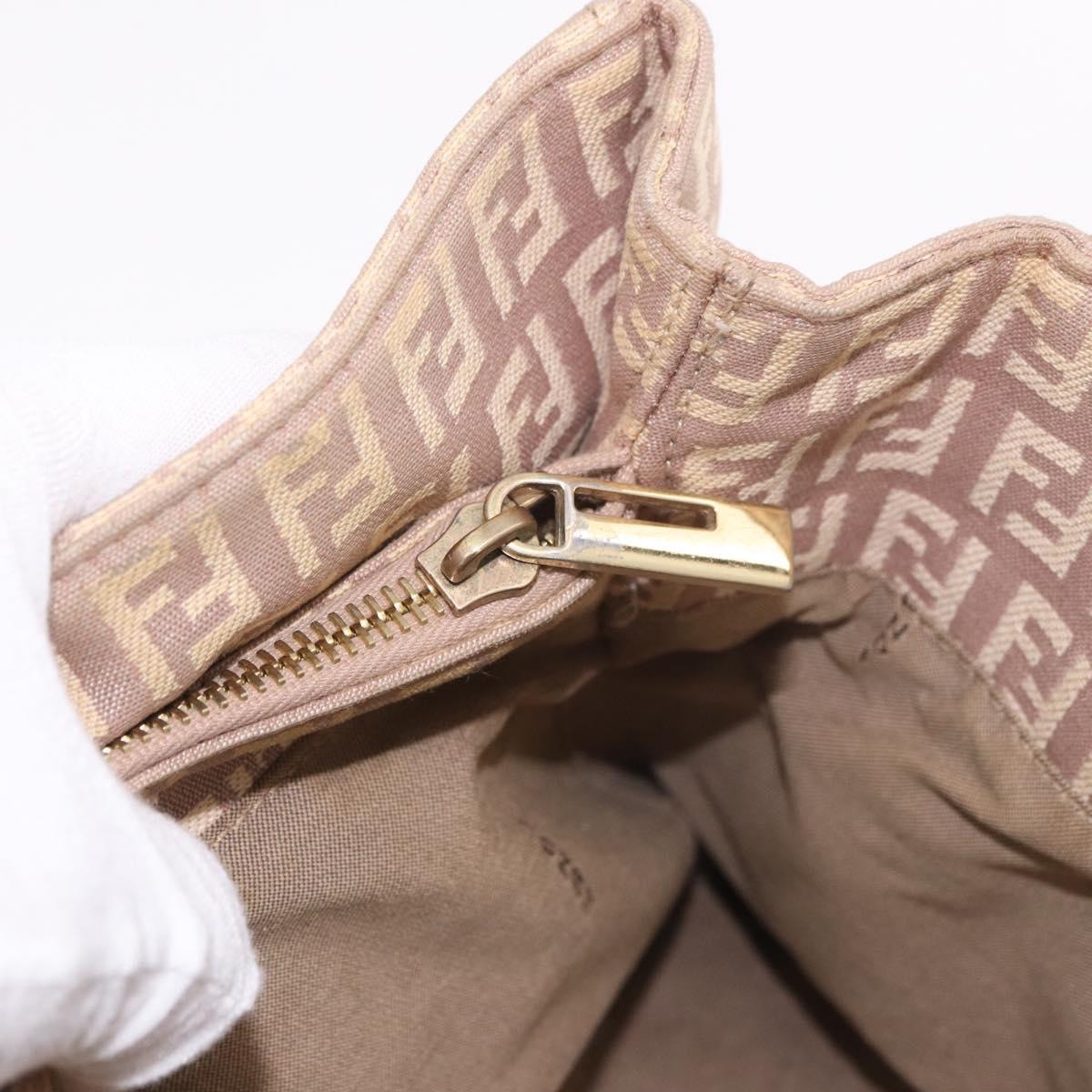 FENDI Zucchino Canvas Hand Bag Beige Gold Auth ka4906