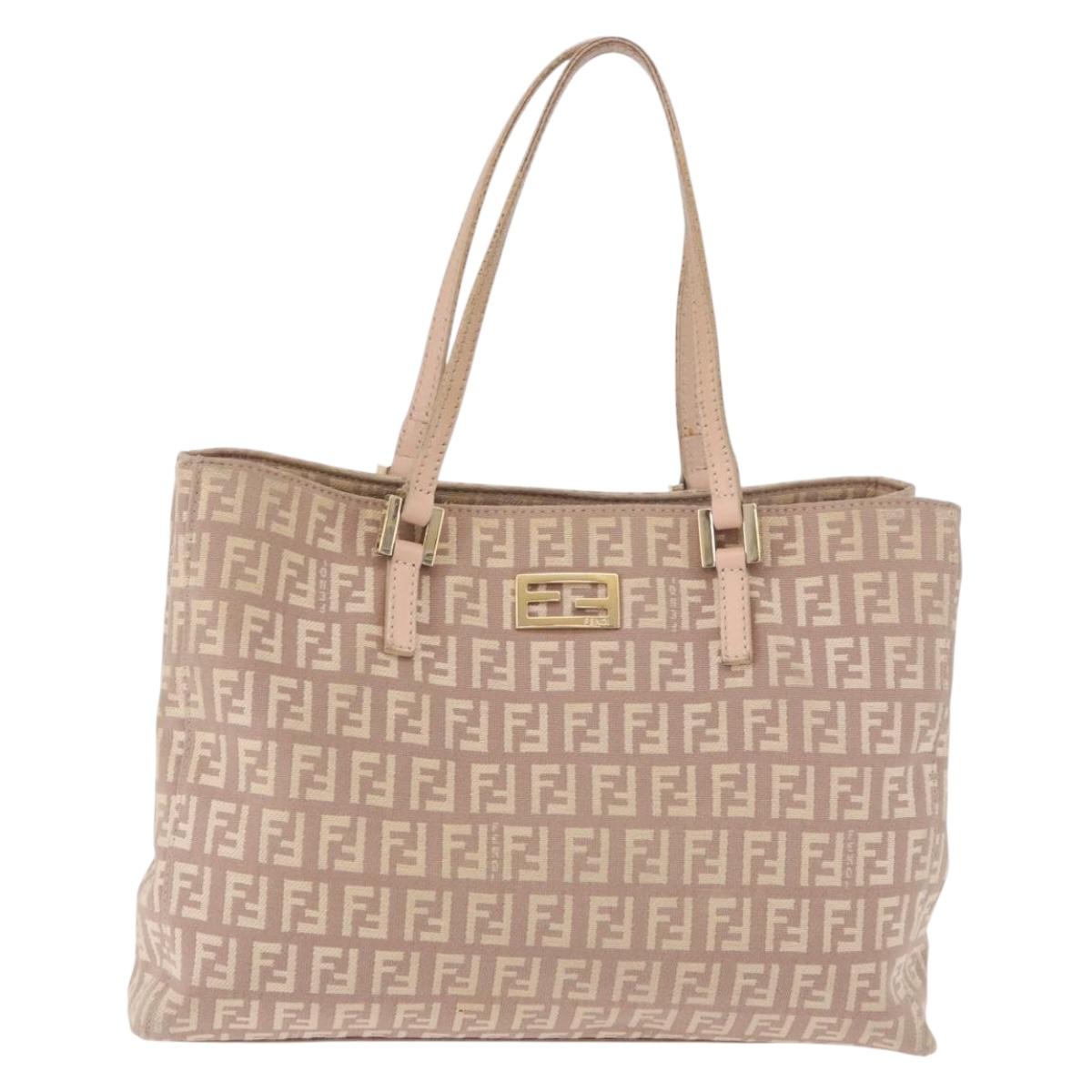 FENDI Zucchino Canvas Hand Bag Beige Gold Auth ka4906