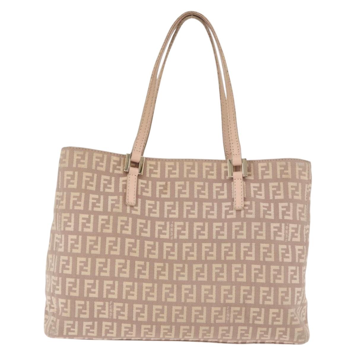 FENDI Zucchino Canvas Hand Bag Beige Gold Auth ka4906