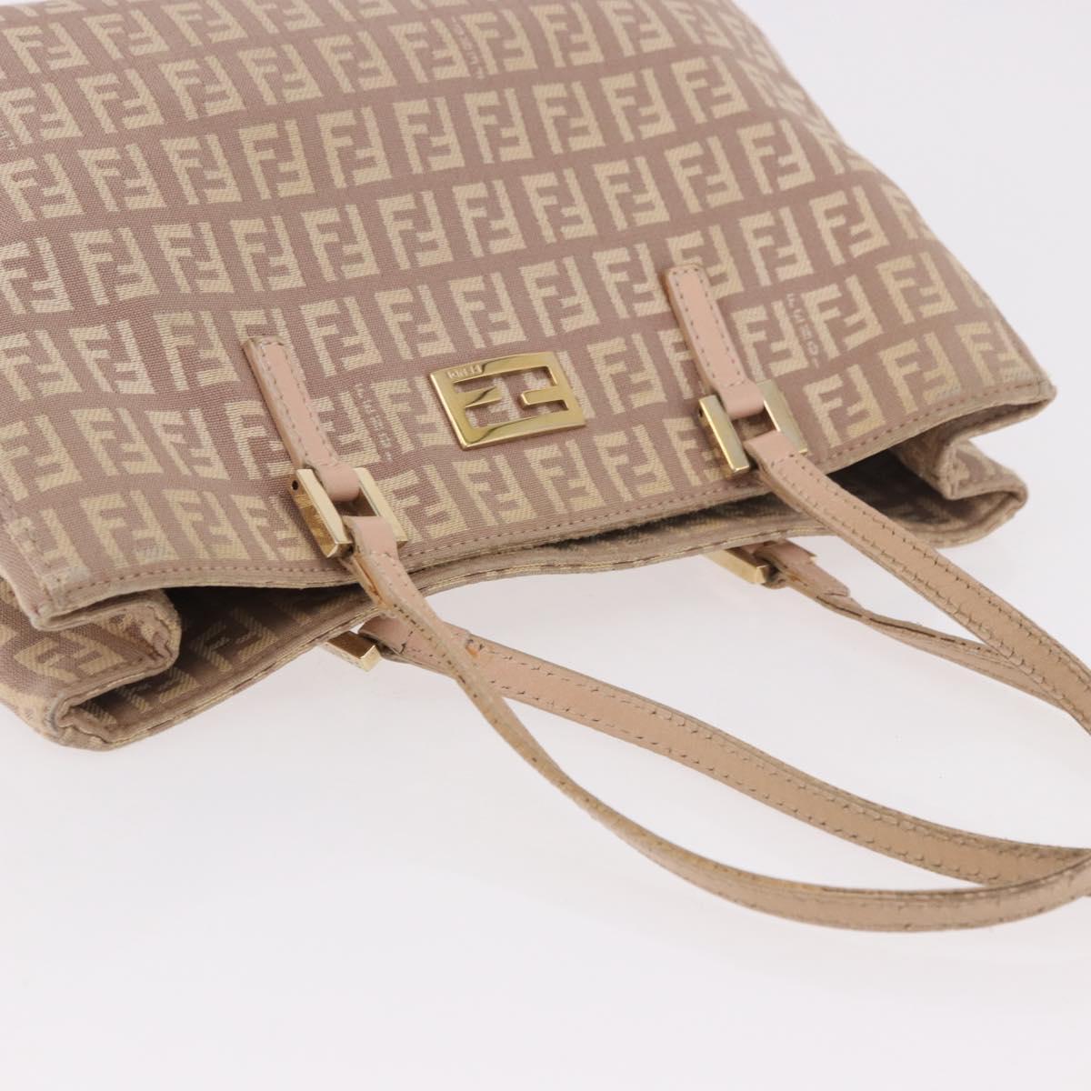 FENDI Zucchino Canvas Hand Bag Beige Gold Auth ka4906