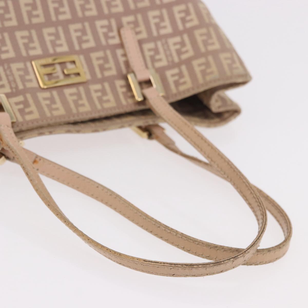 FENDI Zucchino Canvas Hand Bag Beige Gold Auth ka4906