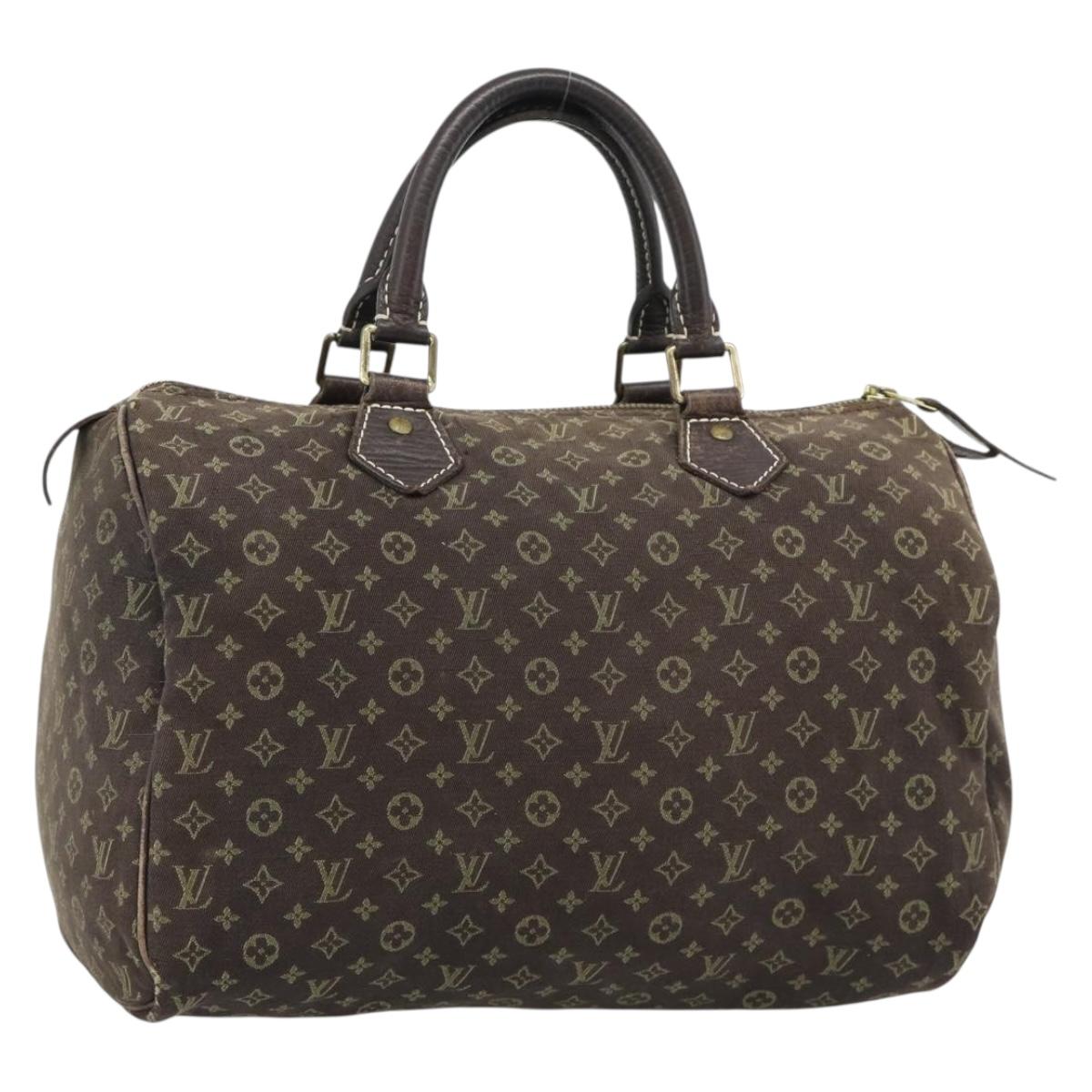 LOUIS VUITTON Monogram Mini Lin Speedy 30 Bag Brown Ebene M95224 LV Auth ka4907