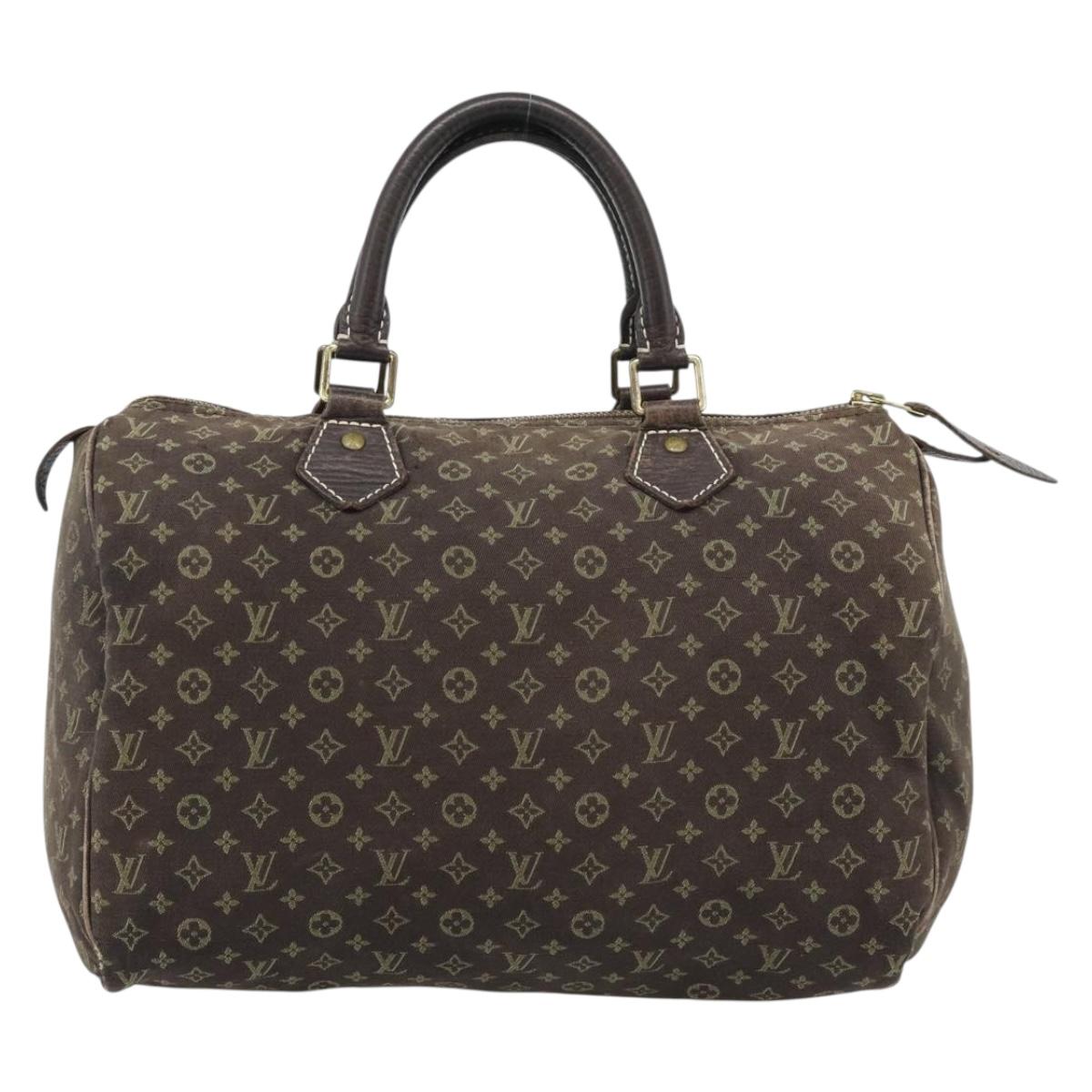 LOUIS VUITTON Monogram Mini Lin Speedy 30 Bag Brown Ebene M95224 LV Auth ka4907