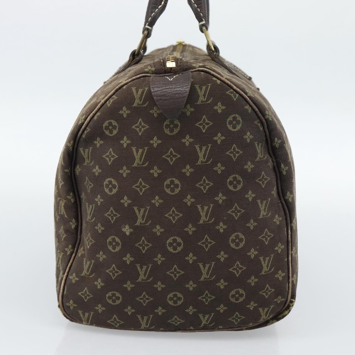 LOUIS VUITTON Monogram Mini Lin Speedy 30 Bag Brown Ebene M95224 LV Auth ka4907