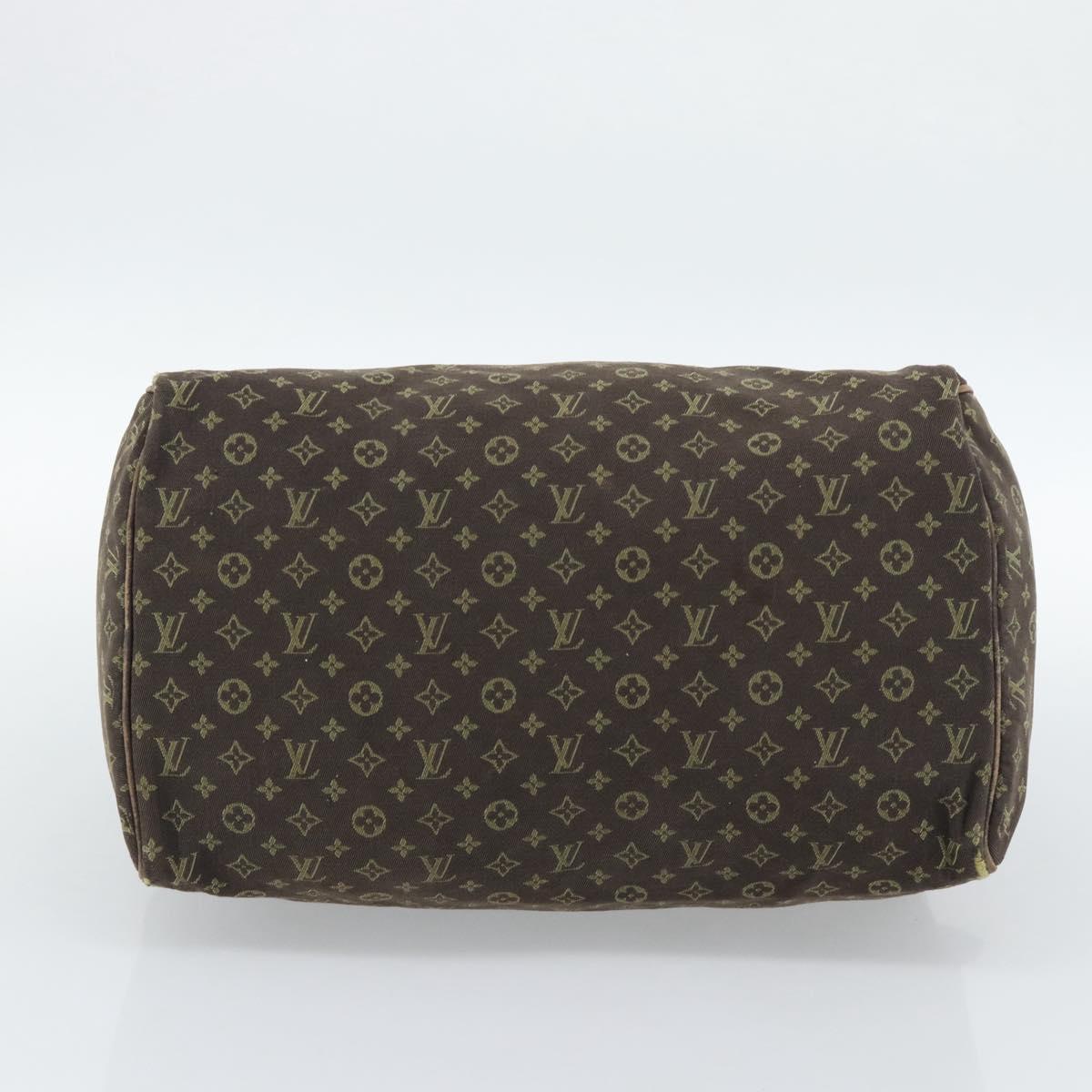 LOUIS VUITTON Monogram Mini Lin Speedy 30 Bag Brown Ebene M95224 LV Auth ka4907