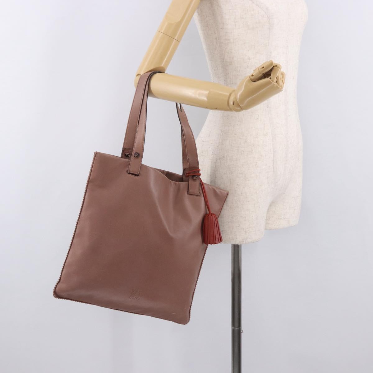 LOEWE Anagram Hand Bag Leather Pink Gold Auth ka4908