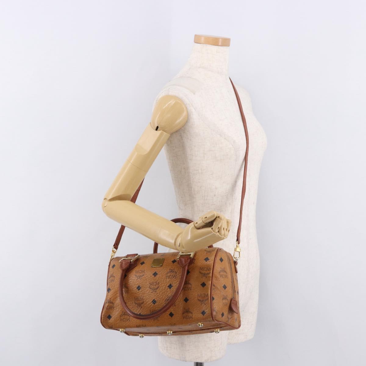 MCM Vicetos Logogram Hand Bag PVC Leather 2way Brown Gold Auth ka4912