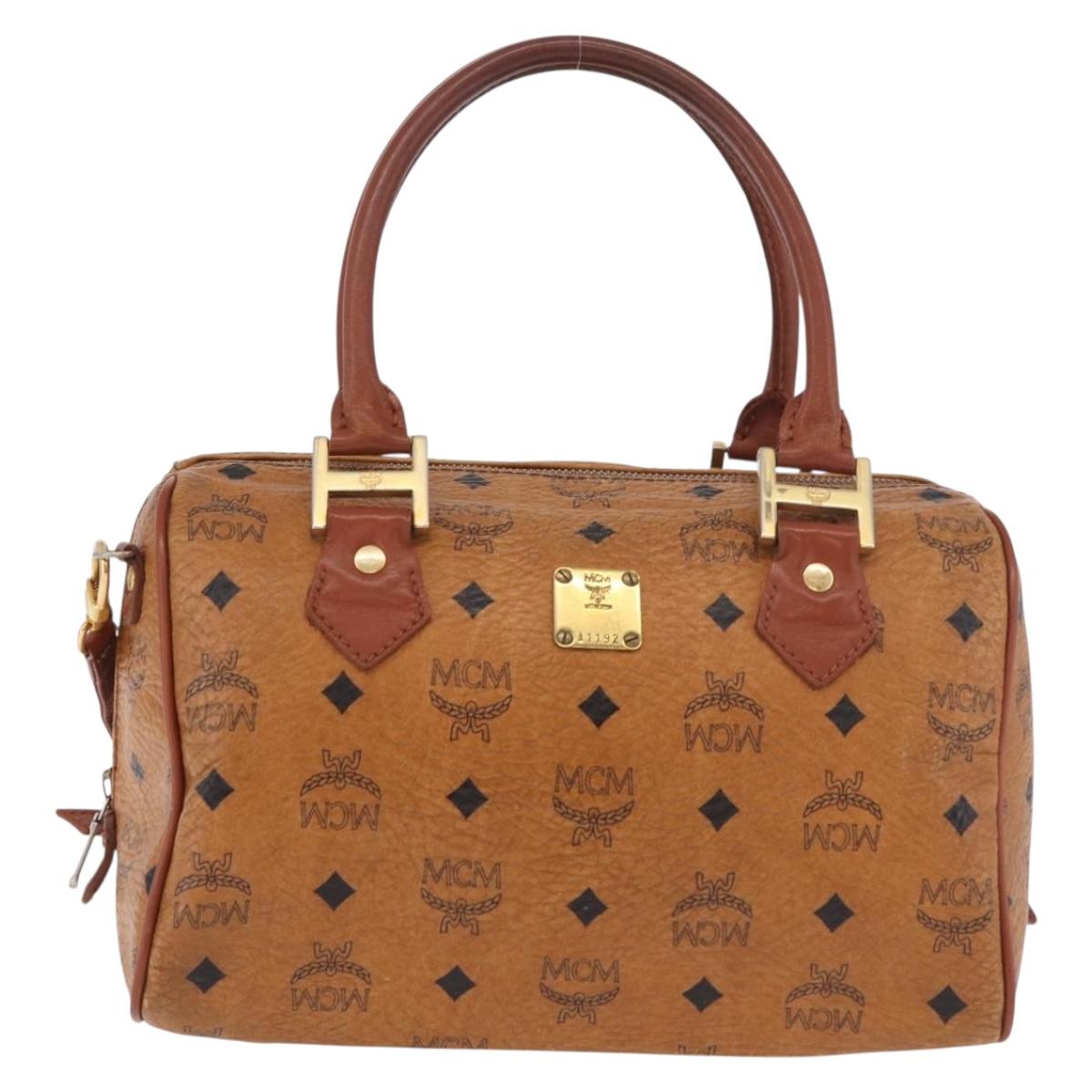 MCM Vicetos Logogram Hand Bag PVC Leather 2way Brown Gold Auth ka4912