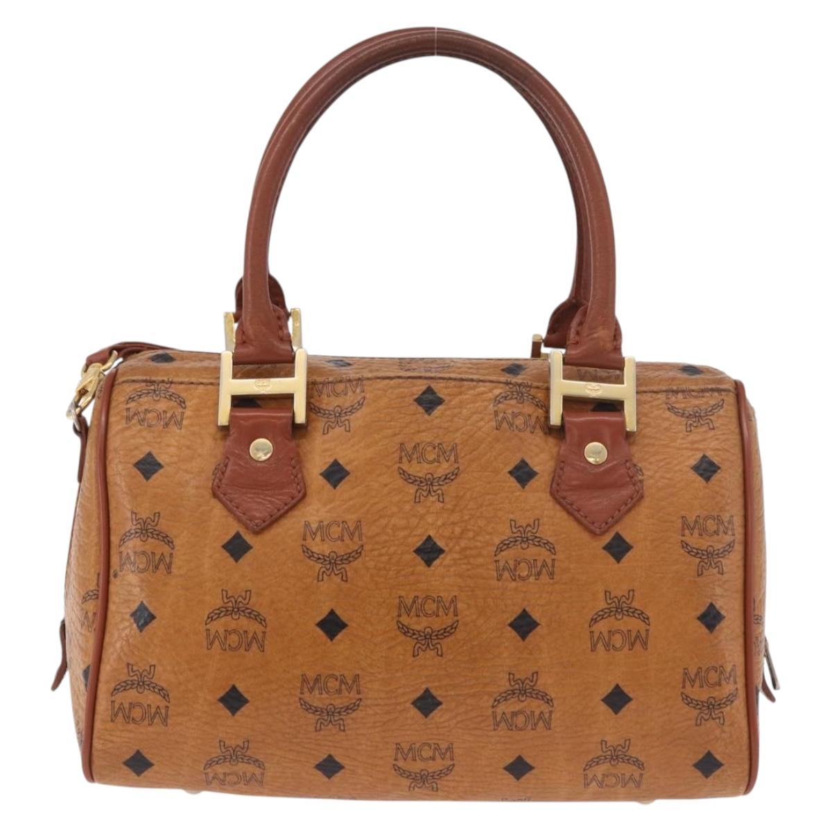 MCM Vicetos Logogram Hand Bag PVC Leather 2way Brown Gold Auth ka4912