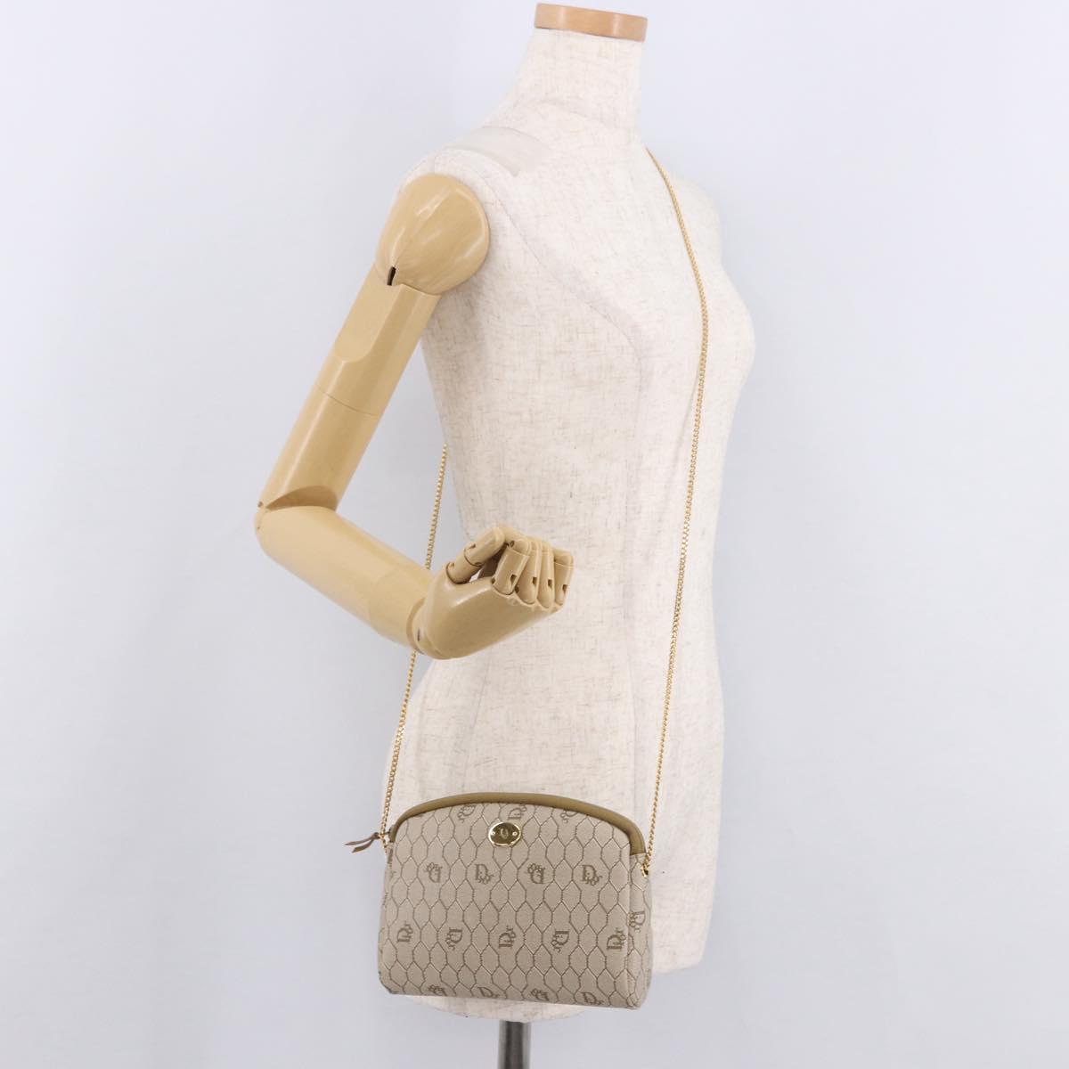 Christian Dior Honeycomb Canvas Chain Shoulder Bag PVC Beige Gold Auth ka4914