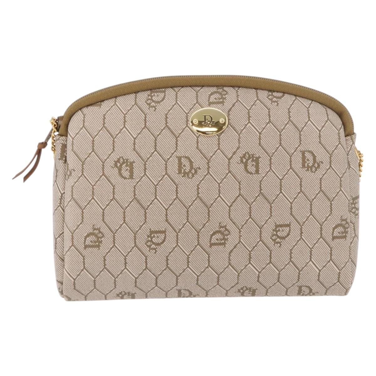 Christian Dior Honeycomb Canvas Chain Shoulder Bag PVC Beige Gold Auth ka4914