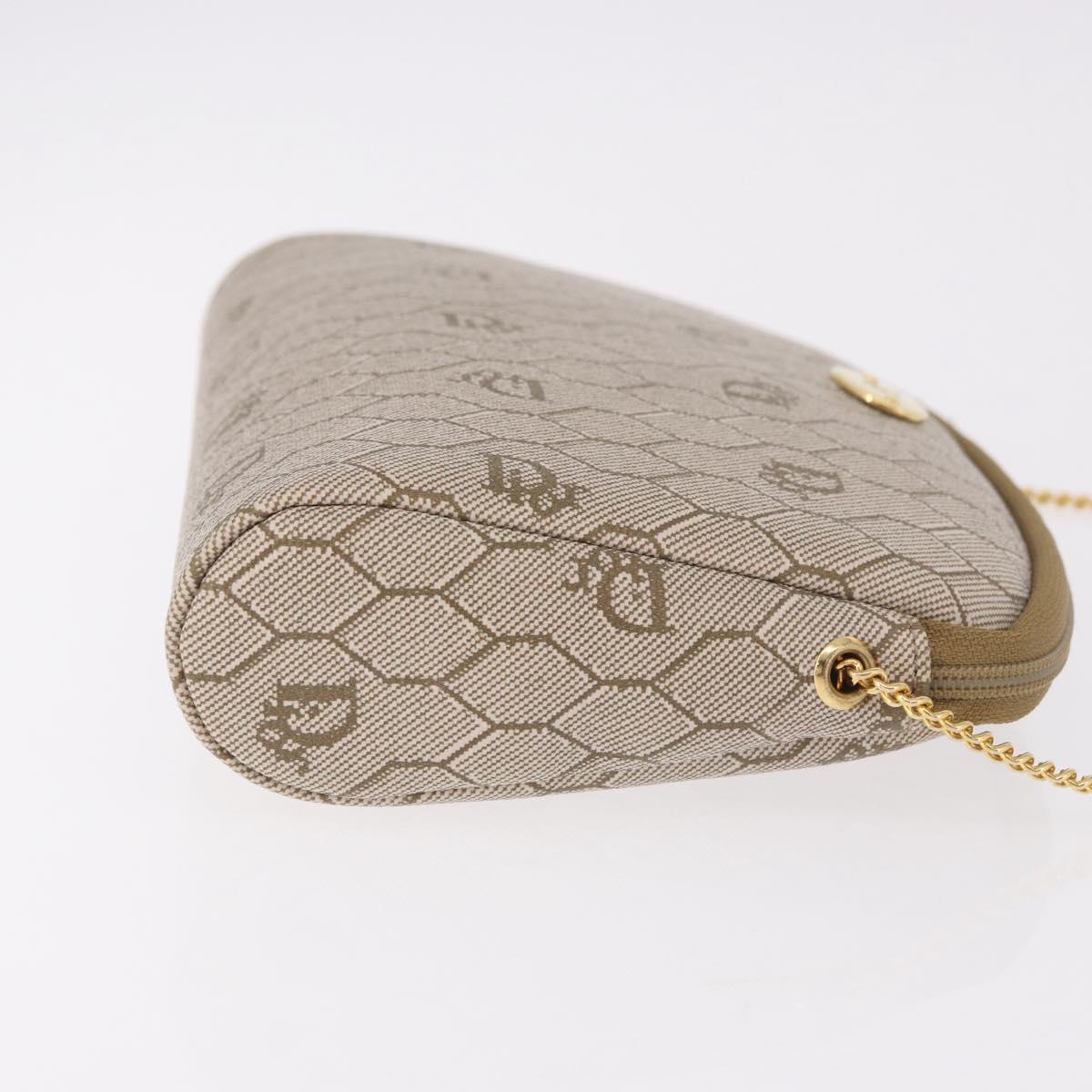 Christian Dior Honeycomb Canvas Chain Shoulder Bag PVC Beige Gold Auth ka4914