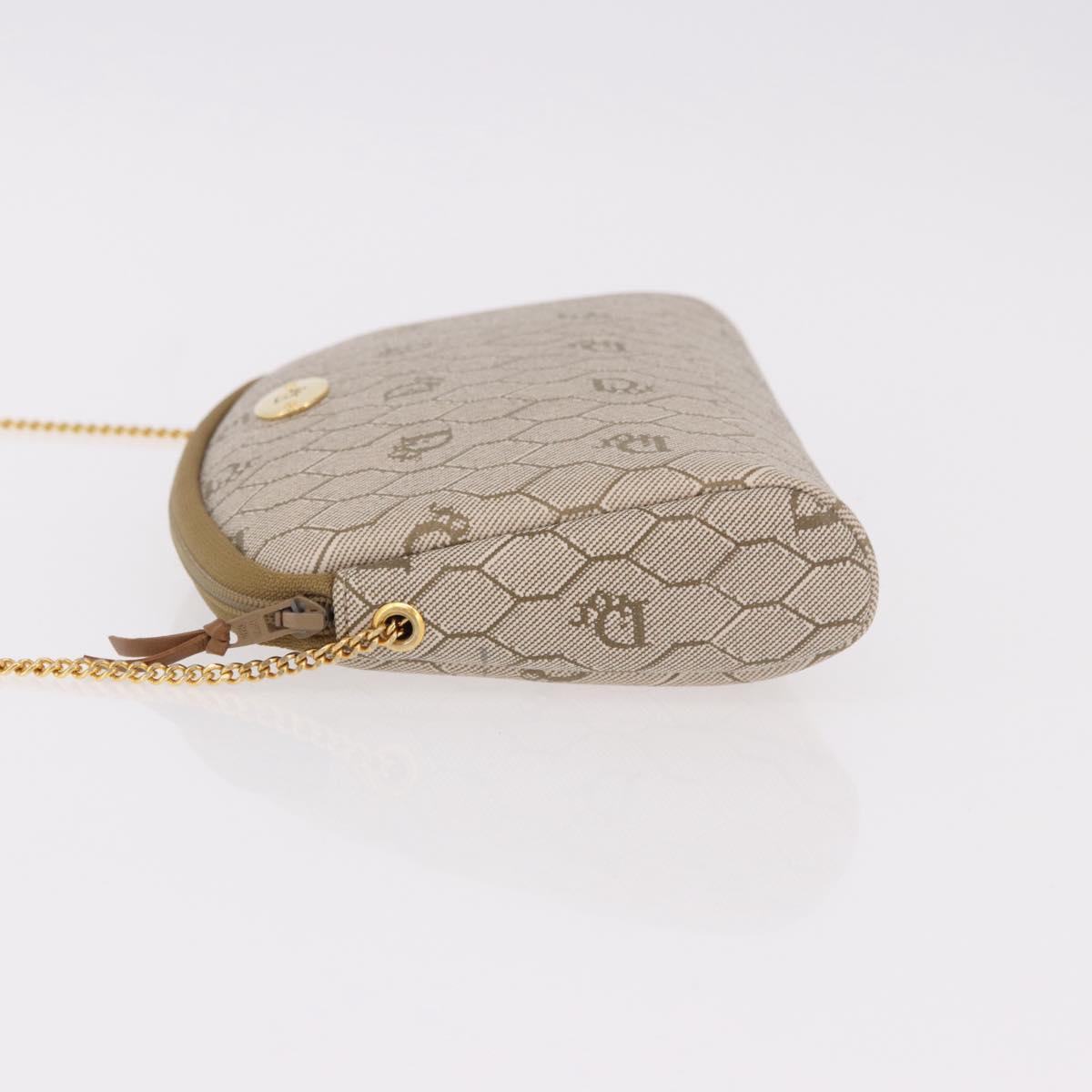 Christian Dior Honeycomb Canvas Chain Shoulder Bag PVC Beige Gold Auth ka4914