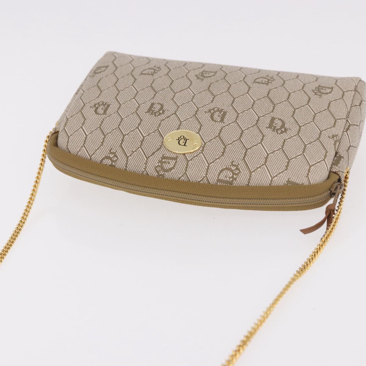 Christian Dior Honeycomb Canvas Chain Shoulder Bag PVC Beige Gold Auth ka4914