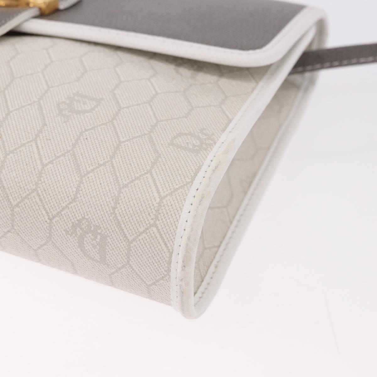 Christian Dior Honeycomb Canvas Shoulder Bag PVC White Gold Auth ka4915