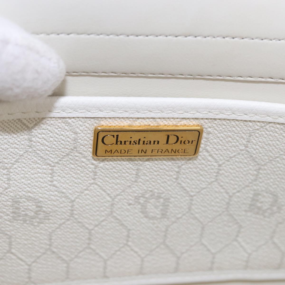 Christian Dior Honeycomb Canvas Shoulder Bag PVC White Gold Auth ka4915
