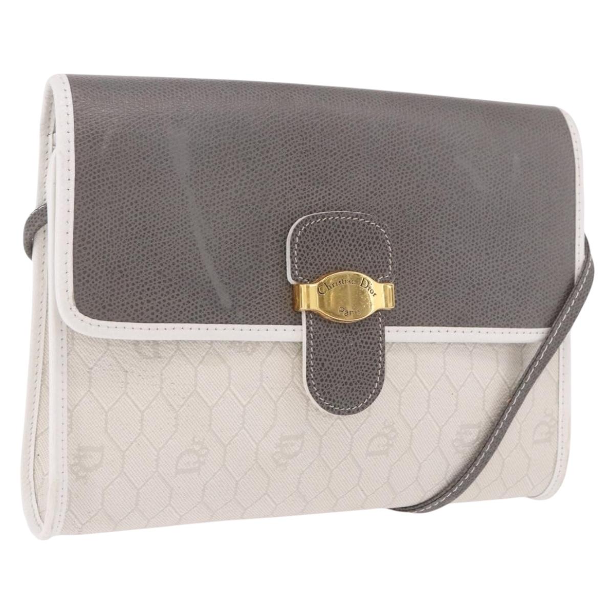 Christian Dior Honeycomb Canvas Shoulder Bag PVC White Gold Auth ka4915