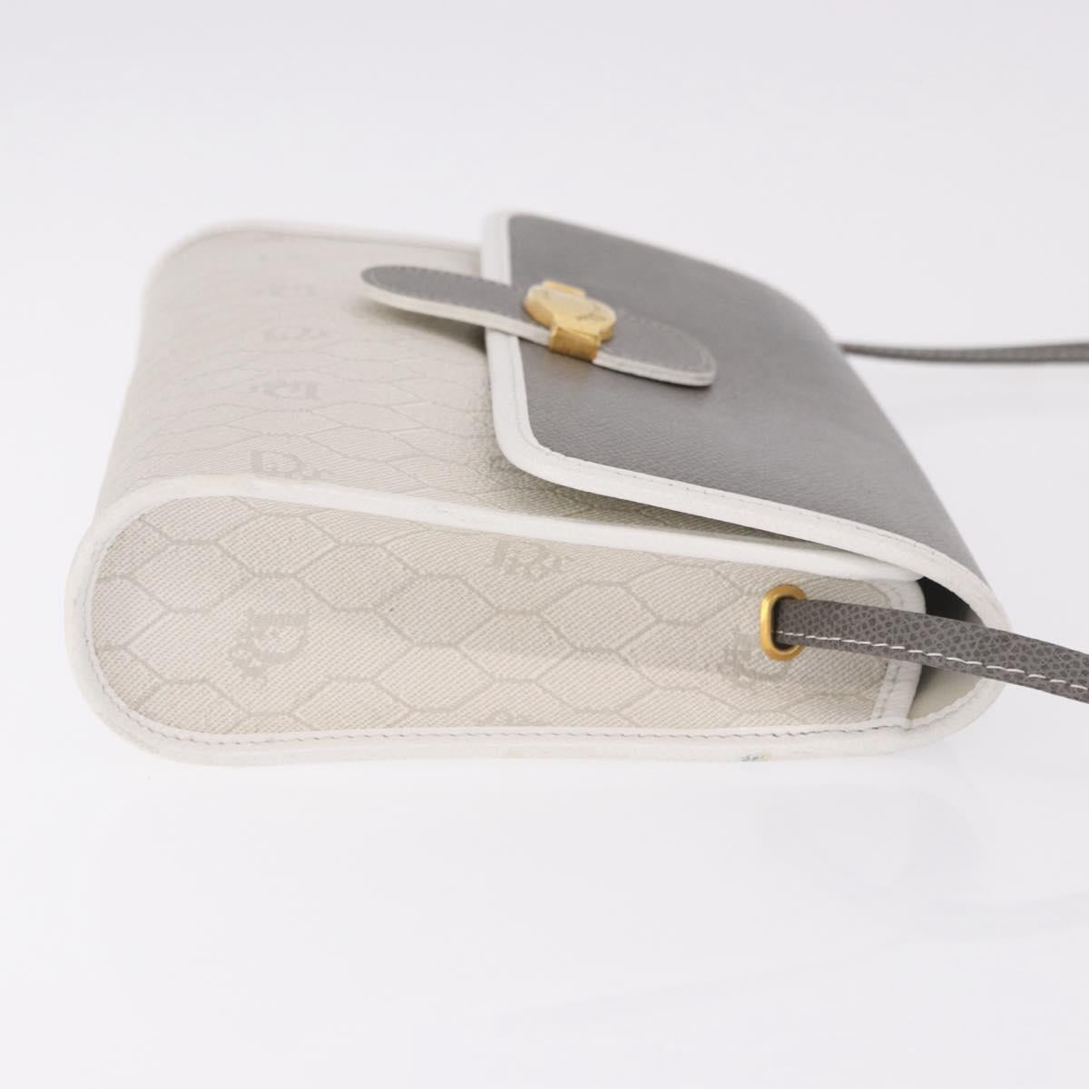 Christian Dior Honeycomb Canvas Shoulder Bag PVC White Gold Auth ka4915