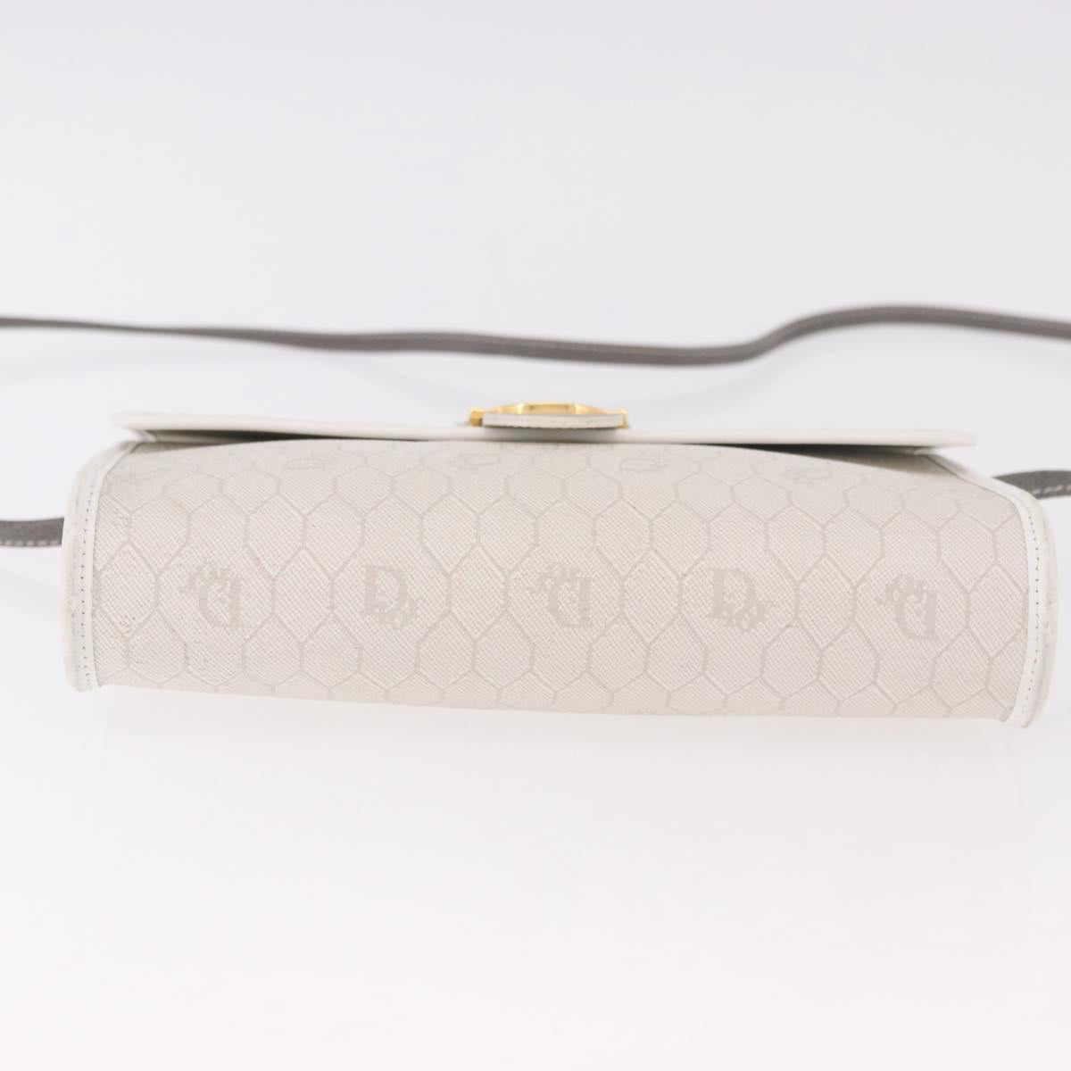 Christian Dior Honeycomb Canvas Shoulder Bag PVC White Gold Auth ka4915