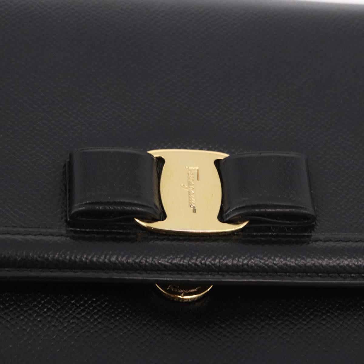 Salvatore Ferragamo Vala Chain Shoulder Bag Leather Black Gold Auth ka4916A