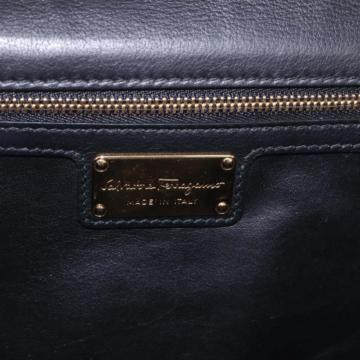 Salvatore Ferragamo Vala Chain Shoulder Bag Leather Black Gold Auth ka4916A