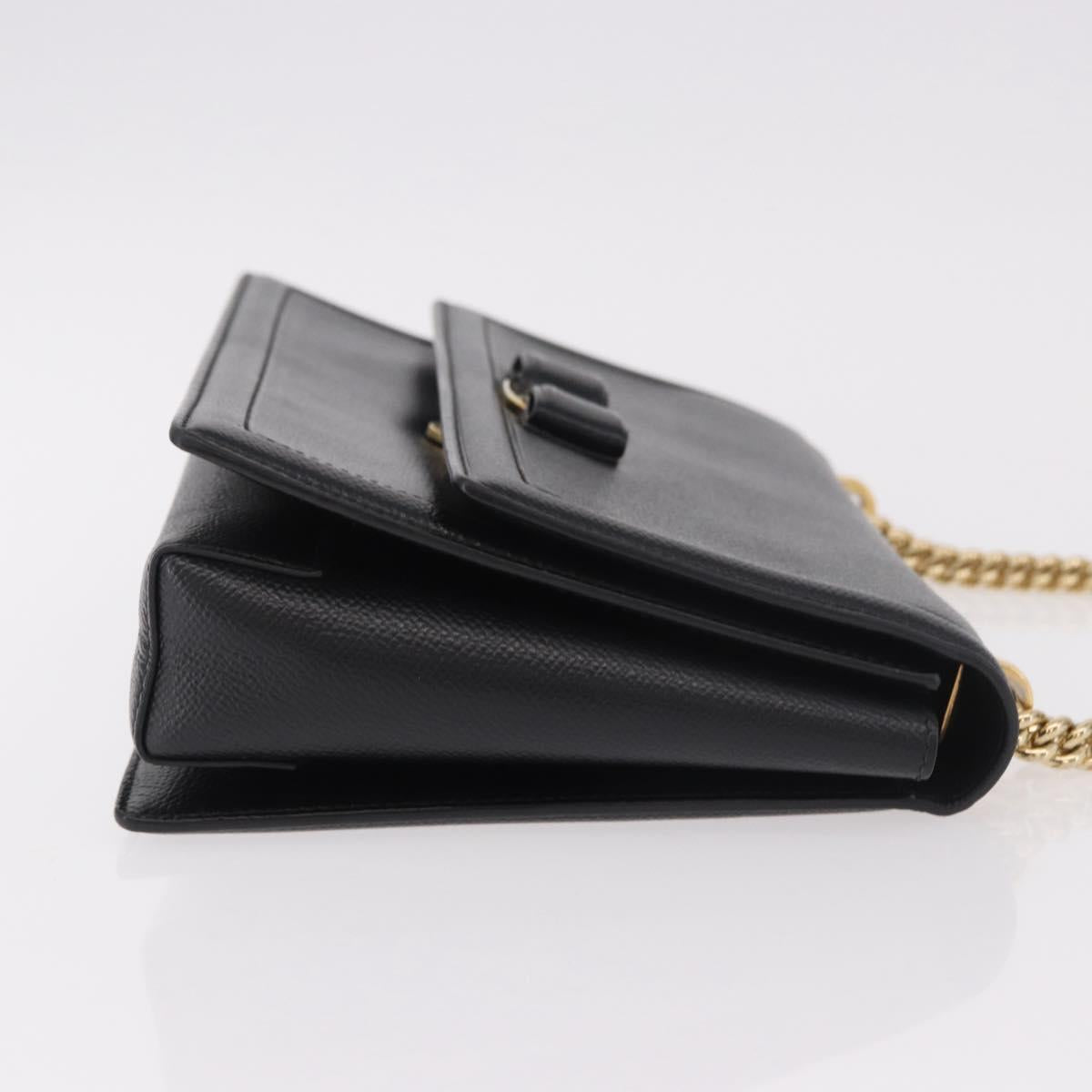 Salvatore Ferragamo Vala Chain Shoulder Bag Leather Black Gold Auth ka4916A