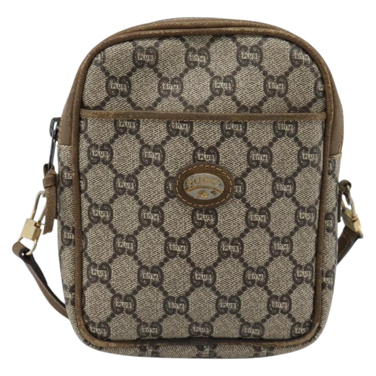 GUCCI GG Plus Supreme Shoulder Bag PVC Beige Auth ka4917