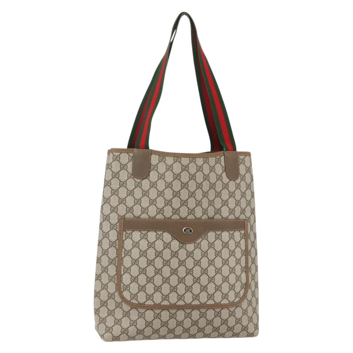GUCCI GG Supreme Web Sherry Line Tote Bag PVC Beige Red 39 02 003 Auth ka492