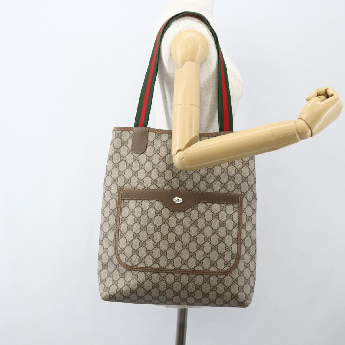 GUCCI GG Supreme Web Sherry Line Tote Bag PVC Beige Red 39 02 003 Auth ka492
